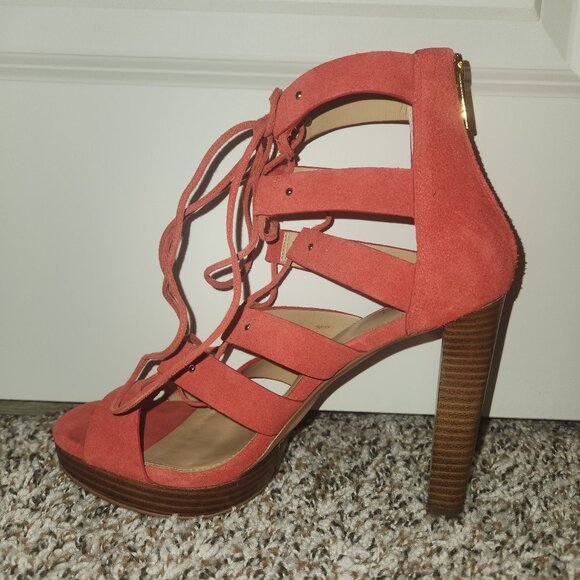 Michael Kors Sofia Platform Sandals Size 9 - Dusty Red Suede - Picture 2 of 11
